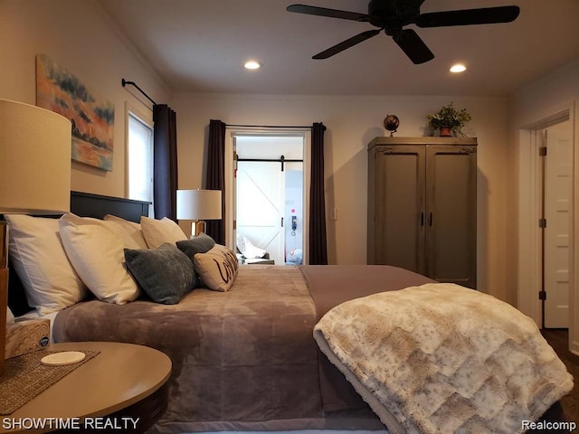 425 Broadway St, Marine City, MI 48039 - bedroom featuring recessed lighting, a ceiling fan, and ornamental molding