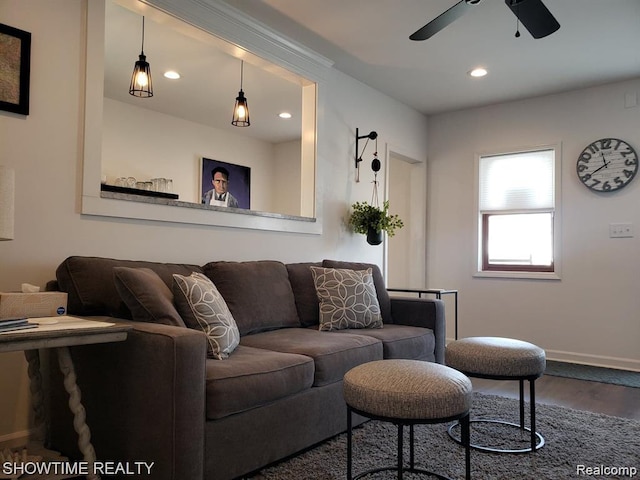 425 Broadway St, Marine City, MI 48039 - living area featuring wood finished floors, a ceiling fan, and recessed lighting