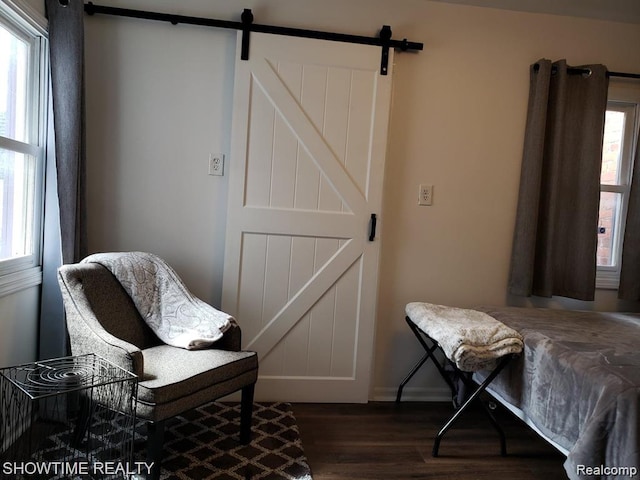 425 Broadway St, Marine City, MI 48039 - living area featuring a barn door and dark wood finished floors
