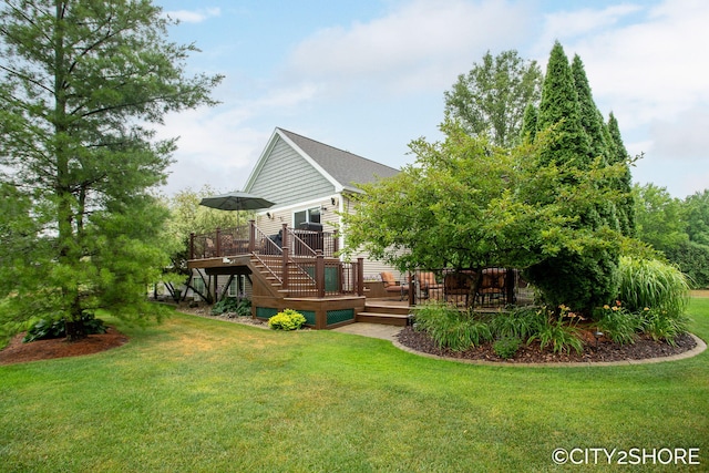 3981 Acadia Dr, Hudsonville, MI 49426 - view of green lawn featuring a deck and stairway