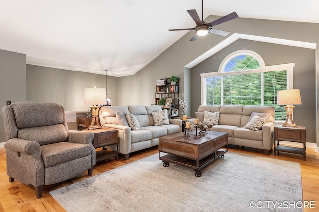 3981 Acadia Dr, Hudsonville, MI 49426 - living area featuring ceiling fan, light wood-type flooring, and lofted ceiling