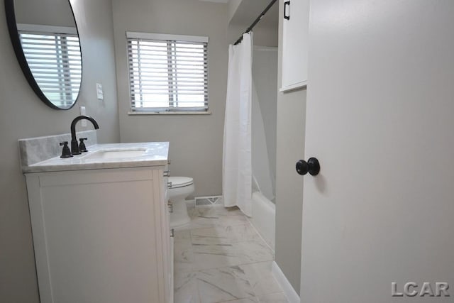 304 N Van Buren St, Tecumseh, MI 49286 - full bathroom with marble finish floors, vanity, and shower / bathtub combination with curtain