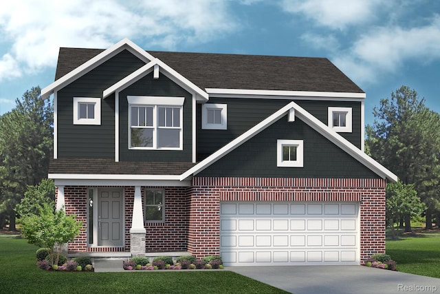 21008 Campolina Dr, South Lyon, MI 48178 - view of front of home with driveway, a garage, a front lawn, and brick siding