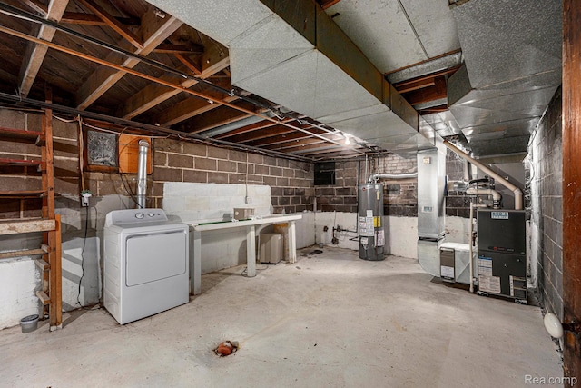 1615 W Genesee St, Lapeer, MI 48446 - unfinished basement with washer / dryer, gas water heater, and heating unit