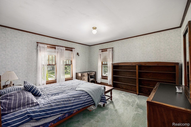 1615 W Genesee St, Lapeer, MI 48446 - bedroom with ornamental molding, carpet, and wallpapered walls