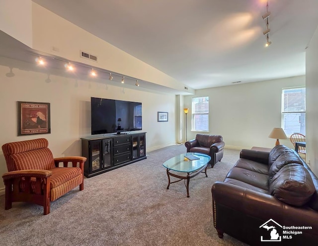 8 E Front St, Monroe, MI 48161 - carpeted living area with track lighting and lofted ceiling
