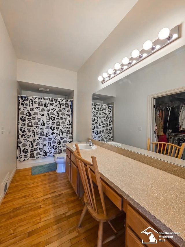 8 E Front St, Monroe, MI 48161 - bathroom with wood-type flooring, vanity, a walk in closet, and a shower with curtain