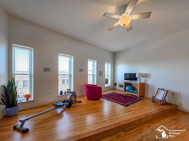 8 E Front St, Monroe, MI 48161 - living area with hardwood / wood-style flooring, plenty of natural light, and a ceiling fan