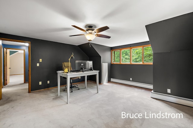 15520 157th Ave, Big Rapids, MI 49307 - carpeted office space with a baseboard heating unit, a ceiling fan, and vaulted ceiling
