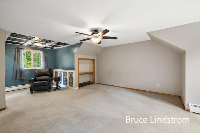 15520 157th Ave, Big Rapids, MI 49307 - unfurnished room with a ceiling fan, carpet, a baseboard radiator, and vaulted ceiling