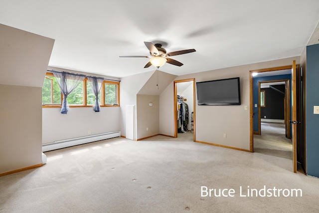 15520 157th Ave, Big Rapids, MI 49307 - bonus room with baseboard heating, ceiling fan, lofted ceiling, and carpet flooring