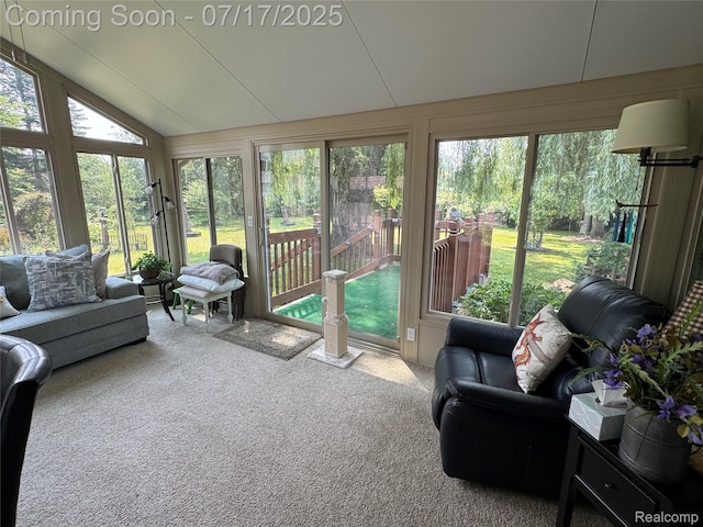 2185 Roslyn Ave, Flint, MI 48532 - sunroom featuring carpet floors, plenty of natural light, and vaulted ceiling