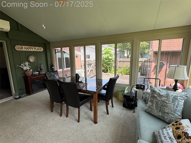 2185 Roslyn Ave, Flint, MI 48532 - carpeted dining area featuring vaulted ceiling and a wall mounted AC
