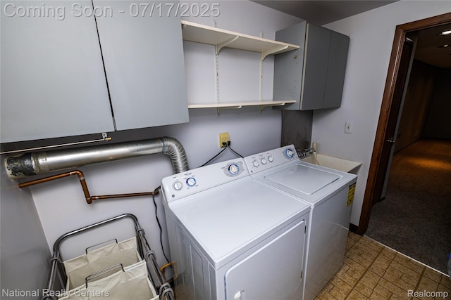 625 Ten Point Dr, Rochester Hills, MI 48309 - washroom featuring independent washer and dryer, cabinet space, and carpet