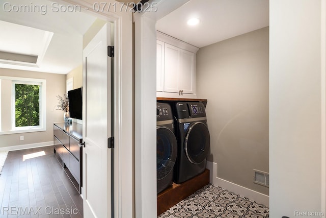 7171 Lucy Dr, Dexter, MI 48130 - laundry area with washing machine and dryer, cabinet space, and recessed lighting
