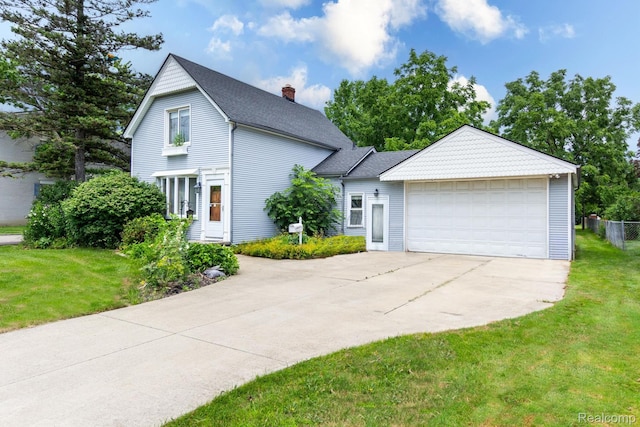 19817 Martin Rd, Saint Clair Shores, MI 48081 - view of front facade featuring a front lawn, a garage, a chimney, and driveway