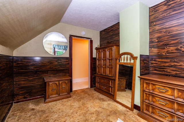 19817 Martin Rd, Saint Clair Shores, MI 48081 - interior space with vaulted ceiling, light carpet, and a textured ceiling