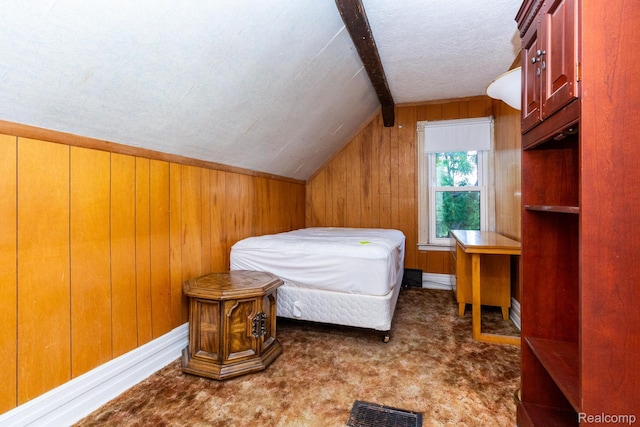 19817 Martin Rd, Saint Clair Shores, MI 48081 - bedroom featuring wood walls, carpet floors, and a textured ceiling
