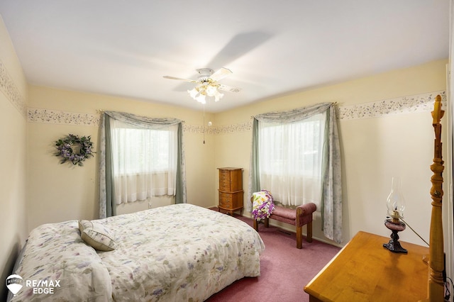 8208 E Potter Rd, Davison, MI 48423 - bedroom with multiple windows, dark carpet, and a ceiling fan