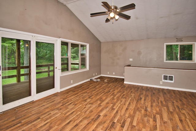 23627 Glenwood Rd, Cassopolis, MI 49031 - spare room featuring wood finished floors, lofted ceiling, and a ceiling fan
