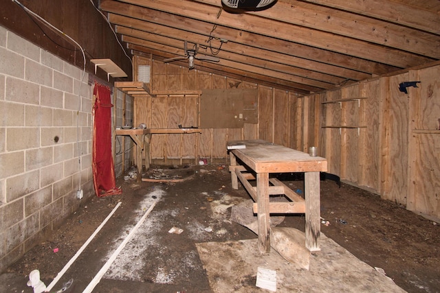 23627 Glenwood Rd, Cassopolis, MI 49031 - miscellaneous room with vaulted ceiling and concrete block wall