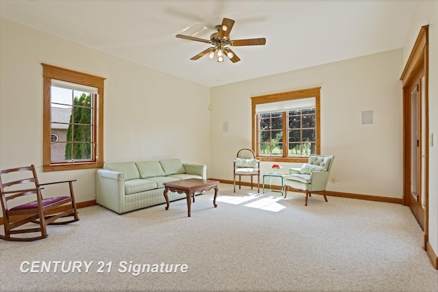43 Sawmill Creek Trl, Saginaw, MI 48603 - carpeted living area with baseboards and a ceiling fan