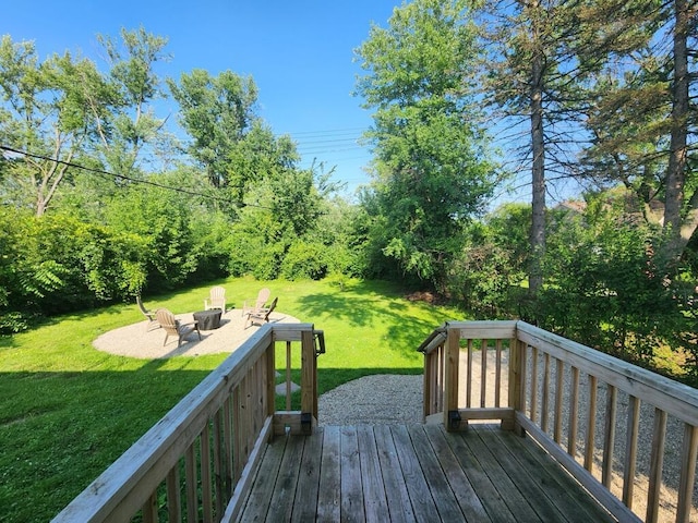 2464 Greenfield Rd, Berkley, MI 48072 - wooden deck with an outdoor fire pit and a yard