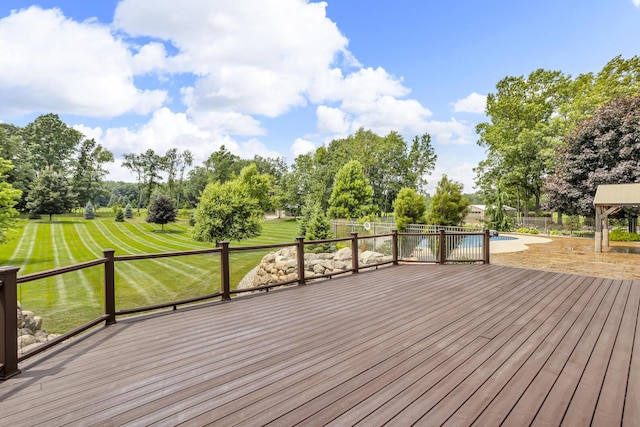 12500 Round Lake Rd, Horton, MI 49246 - wooden terrace featuring view of wooded area