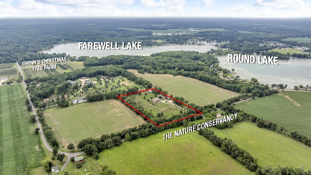 12500 Round Lake Rd, Horton, MI 49246 - aerial view of sparsely populated area featuring a large body of water and property parcel outlined