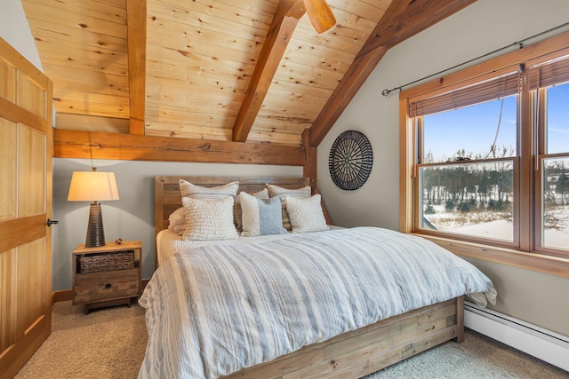 12500 Round Lake Rd, Horton, MI 49246 - bedroom featuring carpet, baseboard heating, and wood ceiling