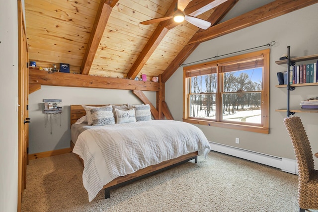 12500 Round Lake Rd, Horton, MI 49246 - carpeted bedroom featuring a baseboard radiator and wood ceiling