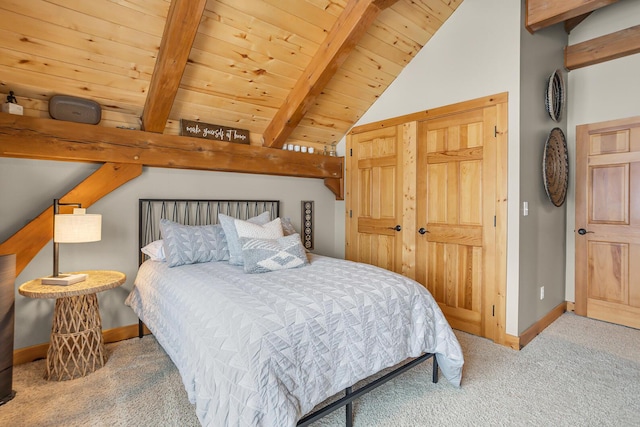 12500 Round Lake Rd, Horton, MI 49246 - bedroom featuring carpet flooring, wooden ceiling, and a closet
