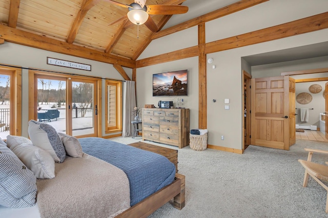 12500 Round Lake Rd, Horton, MI 49246 - carpeted bedroom with access to exterior and wooden ceiling