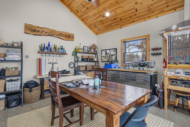 12500 Round Lake Rd, Horton, MI 49246 - dining area featuring vaulted ceiling and wooden ceiling