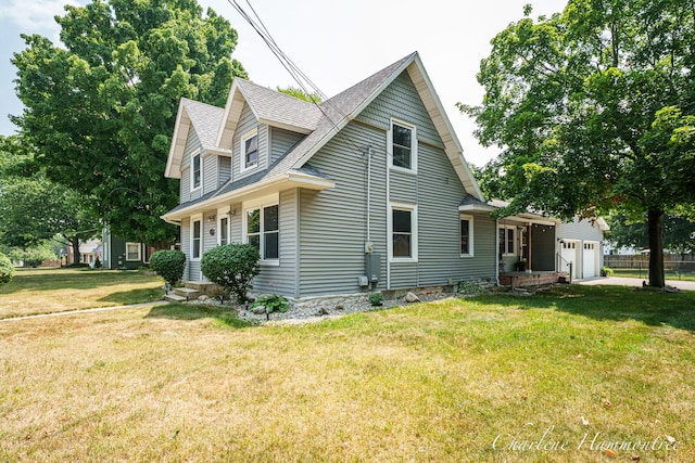 126 E Cherry St, Wayland, MI 49348 - view of property exterior featuring a shingled roof, a yard, a garage, and driveway