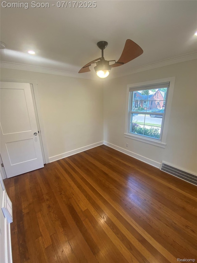 1417 N Maple Ave, Royal Oak, MI 48067 - unfurnished room featuring crown molding, dark wood-type flooring, and ceiling fan