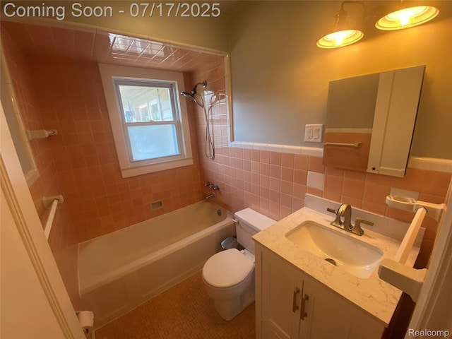 1417 N Maple Ave, Royal Oak, MI 48067 - bathroom with tile walls, bathing tub / shower combination, vanity, and tile patterned floors