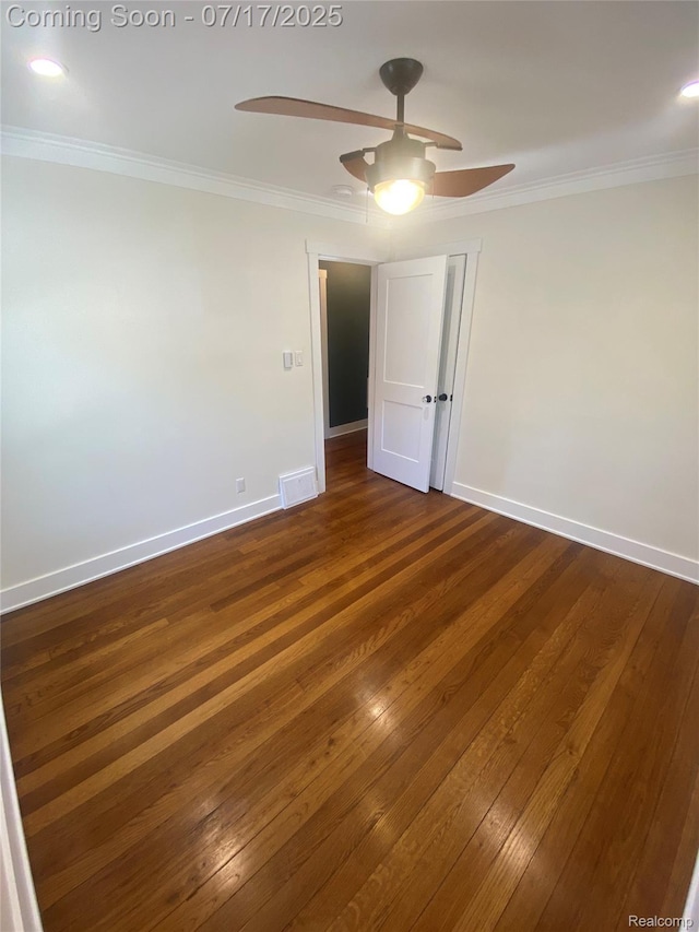 1417 N Maple Ave, Royal Oak, MI 48067 - spare room with ceiling fan, crown molding, and dark wood-style flooring