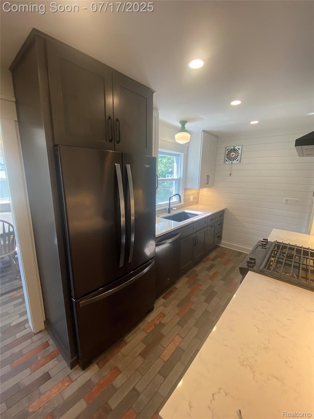 1417 N Maple Ave, Royal Oak, MI 48067 - kitchen featuring freestanding refrigerator, stainless steel dishwasher, recessed lighting, and ventilation hood