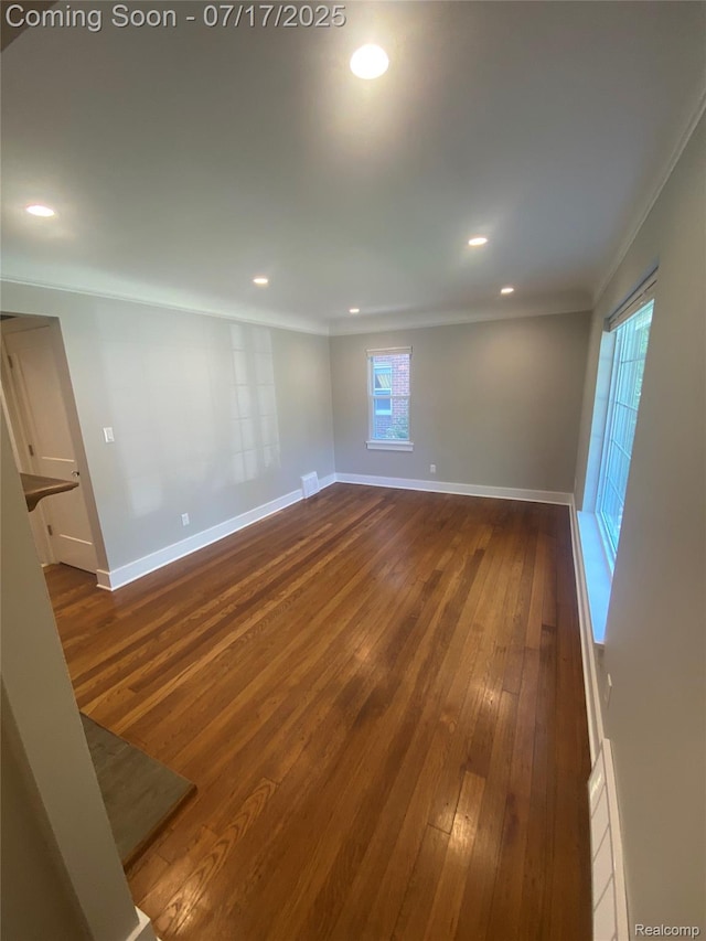 1417 N Maple Ave, Royal Oak, MI 48067 - spare room with ornamental molding, dark wood-type flooring, plenty of natural light, and recessed lighting