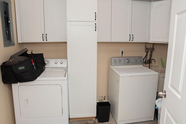 9641 Wilkie St, Taylor, MI 48180 - laundry area featuring cabinet space, electric panel, and washing machine and dryer