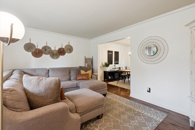 539 Old Bridge Rd, Grand Blanc, MI 48439 - living room with dark wood-style flooring and ornamental molding