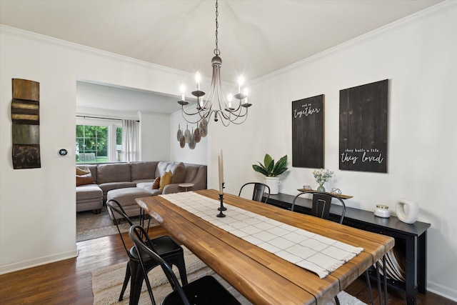 539 Old Bridge Rd, Grand Blanc, MI 48439 - dining room featuring ornamental molding, a chandelier, and dark wood-type flooring
