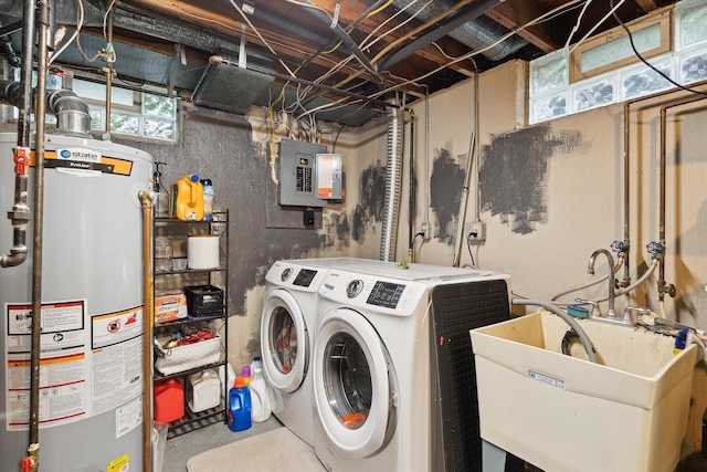 539 Old Bridge Rd, Grand Blanc, MI 48439 - laundry room with gas water heater, electric panel, and separate washer and dryer