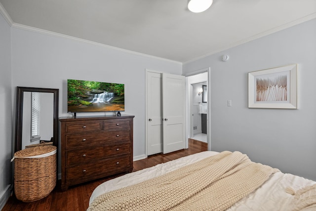 2213 N Wilson Ave, Royal Oak, MI 48073 - bedroom featuring dark wood-style flooring and crown molding