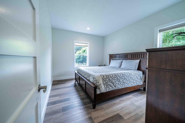 7898 W Juniper Beach Rd, Mears, MI 49436 - bedroom with multiple windows, wood finished floors, and recessed lighting