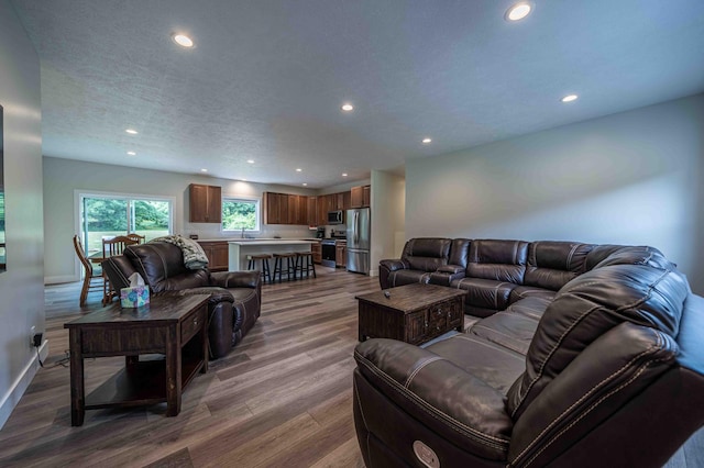 7898 W Juniper Beach Rd, Mears, MI 49436 - living room featuring recessed lighting and wood finished floors