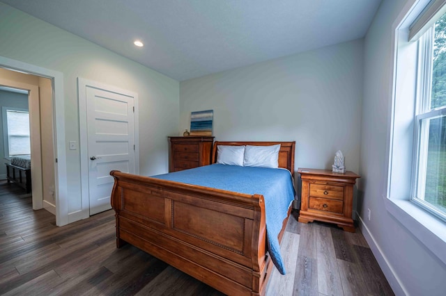 7898 W Juniper Beach Rd, Mears, MI 49436 - bedroom featuring multiple windows, dark wood-style flooring, and recessed lighting