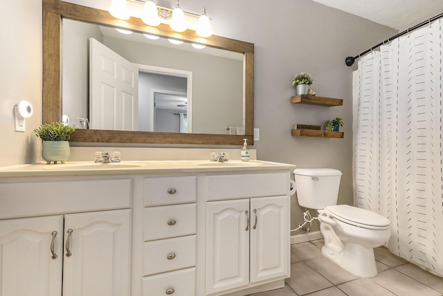 12912 Valley Dr, Wayland, MI 49348 - bathroom featuring double vanity, tile patterned floors, and a shower with shower curtain