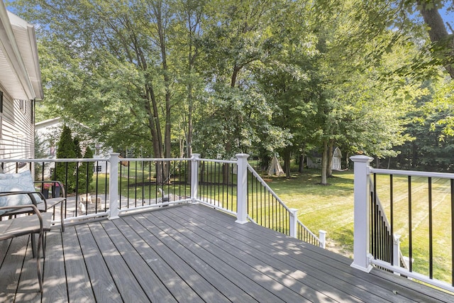 12912 Valley Dr, Wayland, MI 49348 - wooden terrace with a yard and view of scattered trees